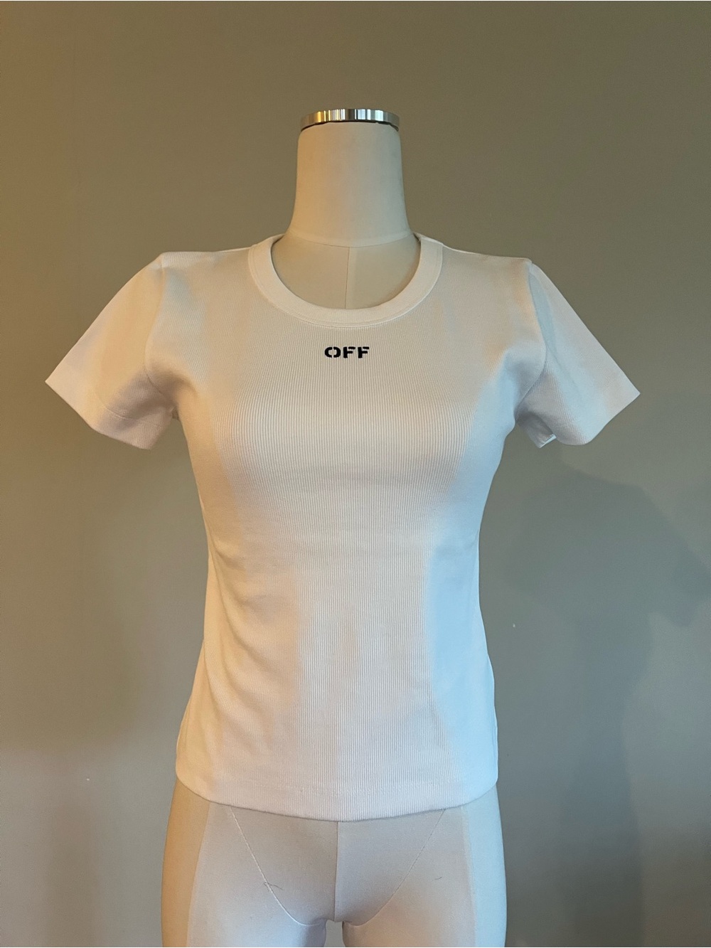 OFF-WHITE Virgil Abloh Short Sleeve Ribbed Fitted Tee Bright White Size L NWT